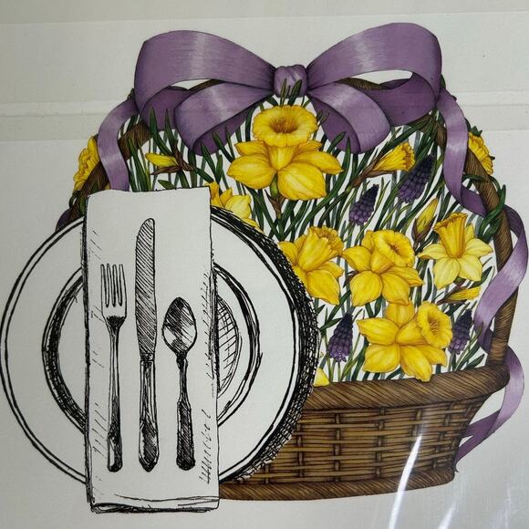 NEW Hester & Cook Floral Daffodil Basket Spring Easter Paper Placemats 12 Pack - Picture 8 of 11